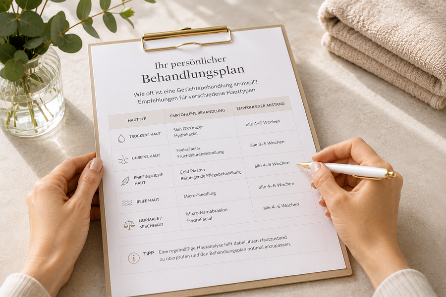 Individueller Behandlungsplan für verschiedene Hauttypen bei einer professionellen Hautberatung im Kosmetikstudio.