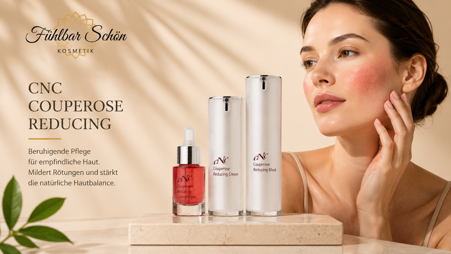 CNC Couperose Reducing Pflege von Fühlbar Schön Kosmetik für empfindliche Haut mit Rötungen. Beruhigende Pflege zur Unterstützung eines ausgeglichenen und ebenmäßigen Haut.