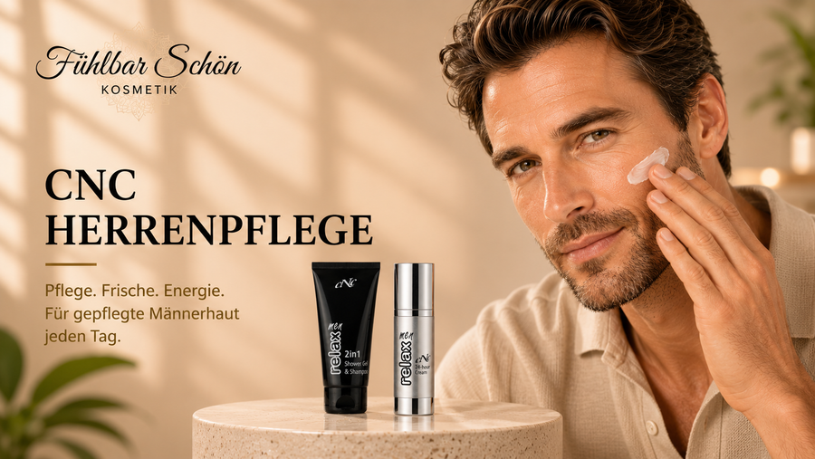 CNC Herrenpflege für Männer mit Men Relax 24-Hour Cream und 2in1 Shower Gel & Shampoo für gepflegte, frische und mit Feuchtigkeit versorgte Hau von Fühlbar Schön Kosmetik 