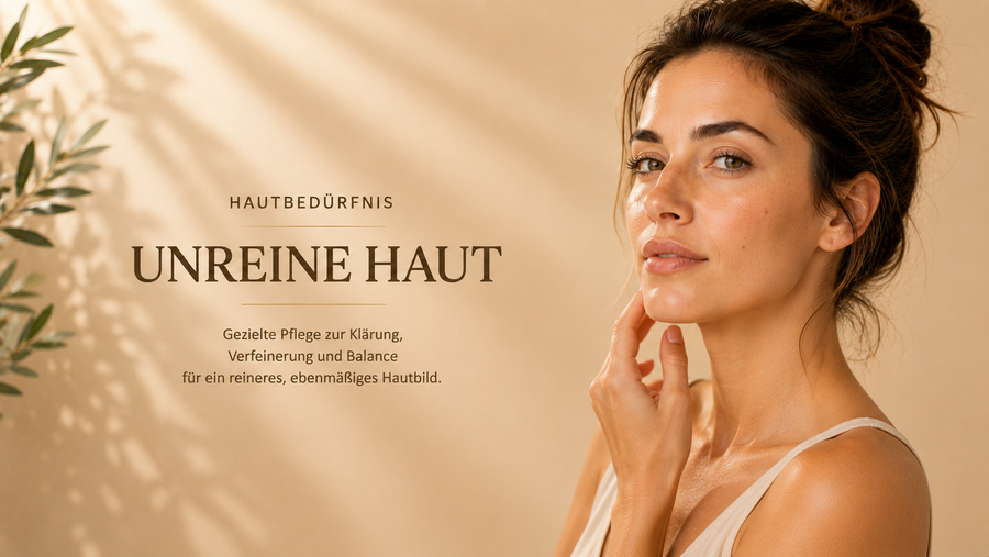 Frau mit leichten Hautunreinheiten als Symbol für klärende Gesichtspflege und ein sichtbar verfeinertes Hautbild.