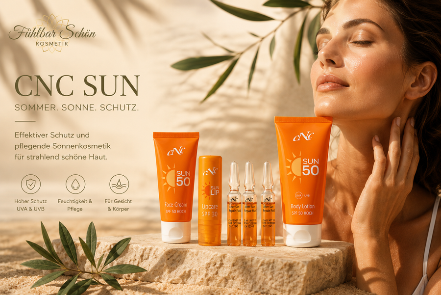 CNC SUN Serie SPF 50 mit Sonnenschutz für Gesicht und Körper von Fühlbar Schön Kosmetik